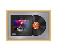 AK Frames 25X17" Matte Yellow Modern Vinyl Record Frame With Mid Grey Mount For 12 Inch Lp Cover & Disc - Overlapped Design