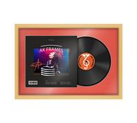 AK Frames 25X17" Matte Yellow Modern Vinyl Record Frame With Poppy Red Mount For 12 Inch Lp Cover & Disc - Overlapped Design