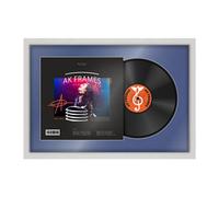 AK Frames 25X17" White Ash Modern Vinyl Record Frame With Blue Mount For 12 Inch Lp Cover & Disc - Overlapped Design