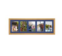 AK Frames 26X8 Country Pine Classic Multi Photo Frame With Blue Mount - Holds 5 Apertures (5X) 6X4 Photos