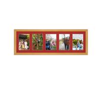 AK Frames 26X8 Country Pine Classic Multi Photo Frame With Crimson Mount - Holds 5 Apertures (5X) 6X4 Photos