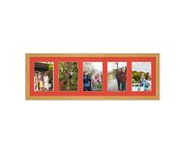 AK Frames 26X8 Country Pine Classic Multi Photo Frame With Poppy Red Mount - Holds 5 Apertures (5X) 6X4 Photos