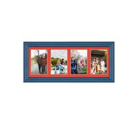 AK Frames 50X20Cm Navy Blue Classic Multi Photo Frame With Poppy Red Mount - Holds 4 Apertures (4X) 6X4 Photos