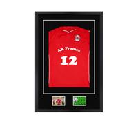 AK Frames 90X60Cm Matte Black Football Shirt Frame With Black Mount - 58X40Cm Shirt Window Plus Two 5X3.5" Photo Apertures