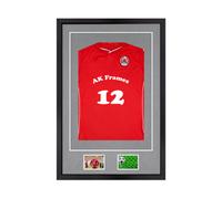 AK Frames 90X60Cm Matte Black Football Shirt Frame With Mid Grey Mount - 58X40Cm Shirt Window Plus Two 5X3.5" Photo Apertures