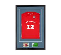 AK Frames 90X60Cm Matte Black Football Shirt Frame With Pompadour Mount - 58X40Cm Shirt Window Plus Two 5X3.5" Photo Apertures
