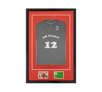 AK Frames 90X60Cm Matte Black Football Shirt Frame With Poppy Red Mount - 58X40Cm Shirt Window Plus Two 5X3.5" Photo Apertures