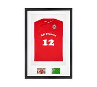 AK Frames 90X60Cm Matte Black Football Shirt Frame With White Mount - 58X40Cm Shirt Window Plus Two 5X3.5" Photo Apertures