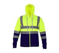 AK Garments Hi Vis Zip Hooded Sweatshirt High Visibility Reflective Tape Band Work Fleece Safety Hoodie Sweat Shirts Jacket Warm Security Workwear Work Wear Jumper Tops (XXXXX Large, Yellow-Navy)
