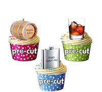 AK Gifts PRE-CUT Fathers Day Rum Themed - 24 Cup Cake Toppers - Edible Stand Up Decorations