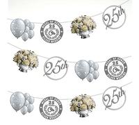 AK Giftshop 25th Silver Wedding Anniversary Bunting Party Decorations - 12pcs / 2.5m Ribbon