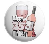 AK Giftshop 35th Birthday Badge - Rose Wine Themed