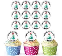 AK Giftshop Ariel The Little Mermaid Princess - 24 Personalised Edible Cupcake Toppers/Birthday Cake Decorations - Easy Precut Circles