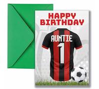 AK Giftshop Auntie Football Birthday Card, Jersey Shirt Design, A5 Size, with Green Envelope - CUSTOM WITH ANY NUMBER (BOURNEMOUTH COLOURS)