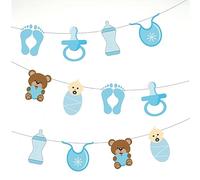 AK Giftshop Baby Girl or Boy Blue Baby Shower Gender Reveal Christening Bunting Party Decorations - 12pcs / 2.5m Ribbon
