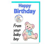AK Giftshop Birthday Card With Badge - From Your Baby Boy - For A Daddy/Mummy From Son