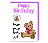 AK Giftshop Birthday Card With Badge - From Your Baby Girl - For A Daddy/Mummy From Daughter
