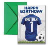 AK Giftshop Brother Football Birthday Card, Jersey Design, A5 Size, with Green Envelope - CUSTOM WITH ANY NUMBER (CHELSEA COLOURS)