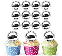 AK Giftshop Bugatti Sports Car 24 Personalised Edible Cupcake Toppers/Birthday Cake Decorations - Easy Precut Circles