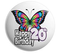 AK Giftshop Butterfly 20th Birthday Badge - Large Pin Badge 75mm / 3"