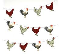 AK Giftshop Chicken Hen Rooster Farm Bunting Party Decorations - 12pcs / 2.5m Ribbon Multicoloured
