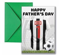 AK Giftshop Dad Father's Day Card with Black & White Striped Football Jersey Design, Number 1 Dad Theme, Sports Motif, A5 Size with Green Envelope