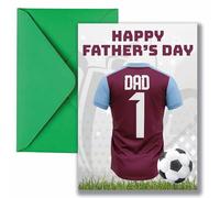 AK Giftshop Dad Father's Day Card with Claret & Blue Football Jersey Design, Number 1 Dad Theme, Sports Motif, A5 Size with Green Envelope