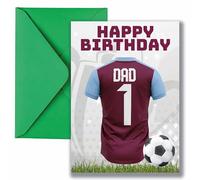 AK Giftshop Dad Football Birthday Card, Jersey Design, A5 Size, with Green Envelope - CUSTOM WITH ANY NUMBER (West Ham Colours)