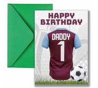AK Giftshop Daddy Football Birthday Card, Jersey Design, A5 Size, with Green Envelope - CUSTOM WITH ANY NUMBER (WEST HAM COLOURS)