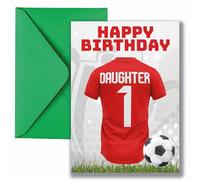 AK Giftshop Daughter Football Birthday Card, Jersey Shirt Design, A5 Size, with Green Envelope - CUSTOM WITH ANY NUMBER (LIVERPOOL COLOURS)