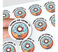 AK Giftshop Doughnut Donut Thank You Birthday Party Stickers for Party Bags & Sweet Cones (48 Stickers)