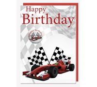 AK Giftshop F1 Racing Car Birthday Card With Badge