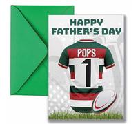 AK Giftshop Father's Day Rugby Card, Leicester Tigers Jersey Design, Number 1 Theme, Sports Motif, A5 Size with Green Envelope (POPS)