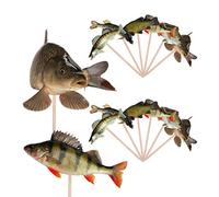 AK Giftshop Fishing - Fish Mix - Birthday - Event - Party Food - Cake Cupcakes - Picks Sticks Decorations Toppers Stand Up Food Flags (pack of 14)
