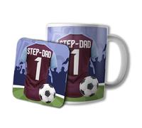 AK Giftshop Football Step-Dad Mug and Coaster Gift Set, 320ml Ceramic Cup, Sports Jersey Design (West Ham)