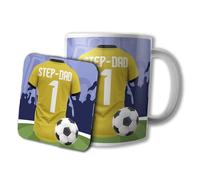 AK Giftshop Football Step-Dad Mug and Coaster Gift Set, 320ml Ceramic Cup, Sports Jersey Design (Yellow)