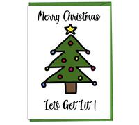 AK Giftshop Funny Christmas Card - Let's Get Lit Festive Greeting Card