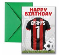 AK Giftshop Gramps Football Birthday Card, Jersey Design, A5 Size, with Green Envelope - CUSTOM WITH ANY NUMBER (BOURNEMOUTH COLOURS)