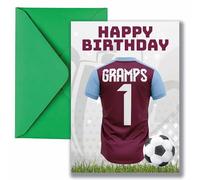 AK Giftshop Gramps Football Birthday Card, Jersey Design, A5 Size, with Green Envelope - CUSTOM WITH ANY NUMBER (WEST HAM COLOURS)