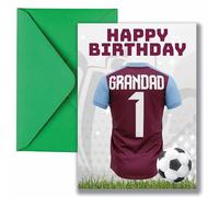 AK Giftshop Grandad Football Birthday Card, Jersey Design, A5 Size, with Green Envelope - CUSTOM WITH ANY NUMBER (WEST HAM COLOURS)
