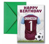 AK Giftshop Grandson Football Birthday Card, Jersey Shirt Design, A5 Size, with Green Envelope - CUSTOM WITH ANY NUMBER (WEST HAM COLOURS)
