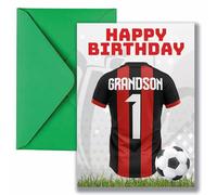 AK Giftshop Grandson Football Birthday Card, Jersey Shirt Design, A5 Size, with Green Envelope - CUSTOM WITH ANY NUMBER (BOURNEMOUTH COLOURS)