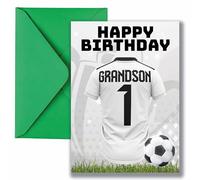 AK Giftshop Grandson Football Birthday Card, Jersey Shirt Design, A5 Size, with Green Envelope - CUSTOM WITH ANY NUMBER (FULHAM COLOURS)