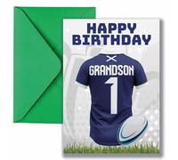 AK Giftshop Grandson Rugby Birthday Card, Jersey Design, A5 Size, with Green Envelope - CUSTOM WITH ANY NUMBER (SCOTLAND)