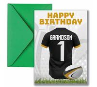 AK Giftshop Grandson Rugby Birthday Card, Jersey Design, A5 Size, with Green Envelope - CUSTOM WITH ANY NUMBER (DRAGONS COLOURS)