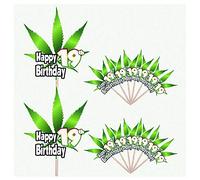AK Giftshop Happy 19th Birthday - Cannabis Marijuana Weed Leaf Themed Party Food Cake Cupcakes Picks Sticks Decorations Toppers Stand Up Food Flags