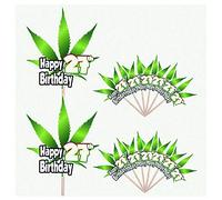 AK Giftshop Happy 27th Birthday - Cannabis Marijuana Weed Leaf Themed Party Food Cake Cupcakes Picks Sticks Decorations Toppers Stand Up Food Flags