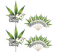 AK Giftshop Happy 40th Birthday - Cannabis Marijuana Weed Leaf Themed Party Food Cake Cupcakes Picks Sticks Decorations Toppers Stand Up Food Flags