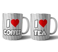 AK Giftshop His and Hers Mugs - Couples Gift Set - I Love Tea I Love Coffee - Valentine's Day - Anniversary - Wedding