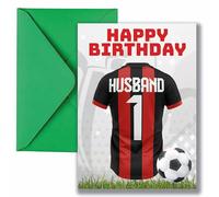 AK Giftshop Husband Football Birthday Card, Jersey Design, A5 Size, with Green Envelope - CUSTOM WITH ANY NUMBER (BOURNEMOUTH COLOURS)